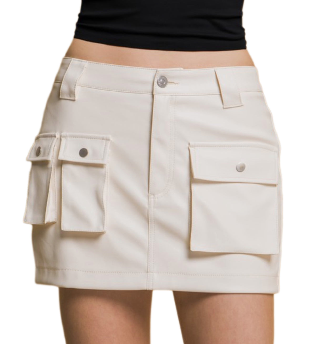 Vegan Leather Cargo Mini Skirt