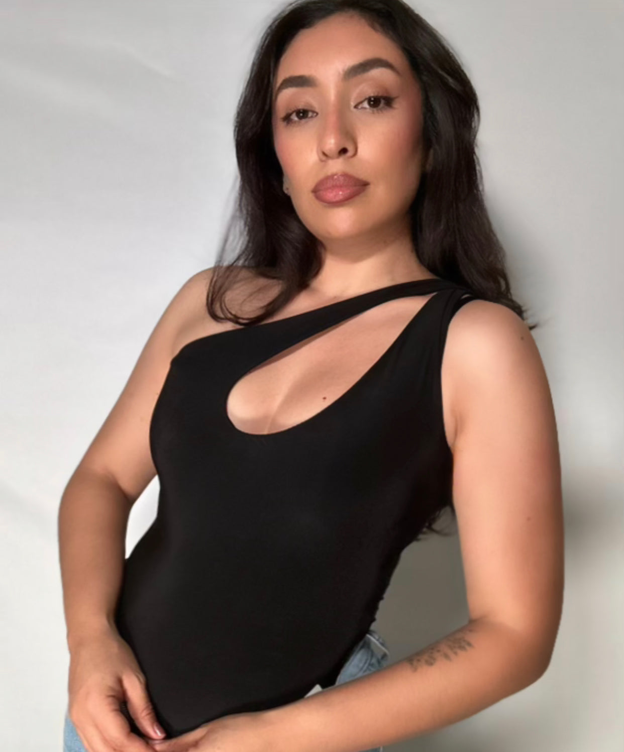 One Shoulder Cut Out Lined Bodysuit