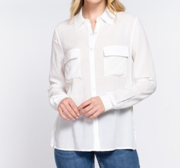 Long Sleeve Front Pocket Woven Shirt