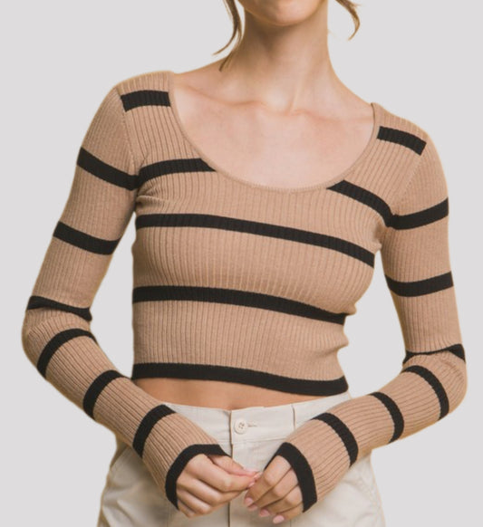 Cropped Stripped Long Sleeve Sweater