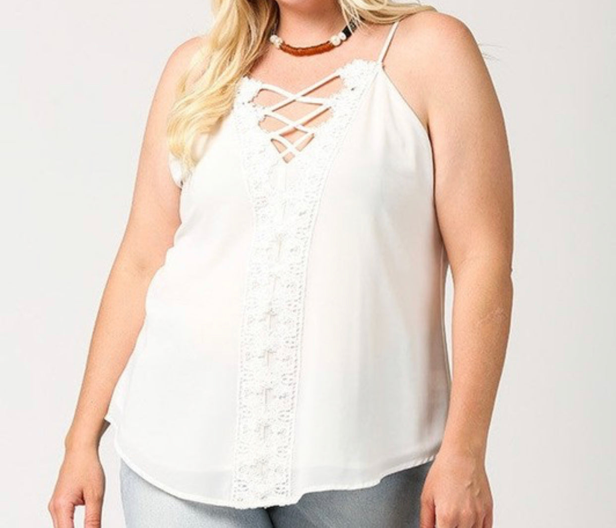 Plus White V Neckline Top