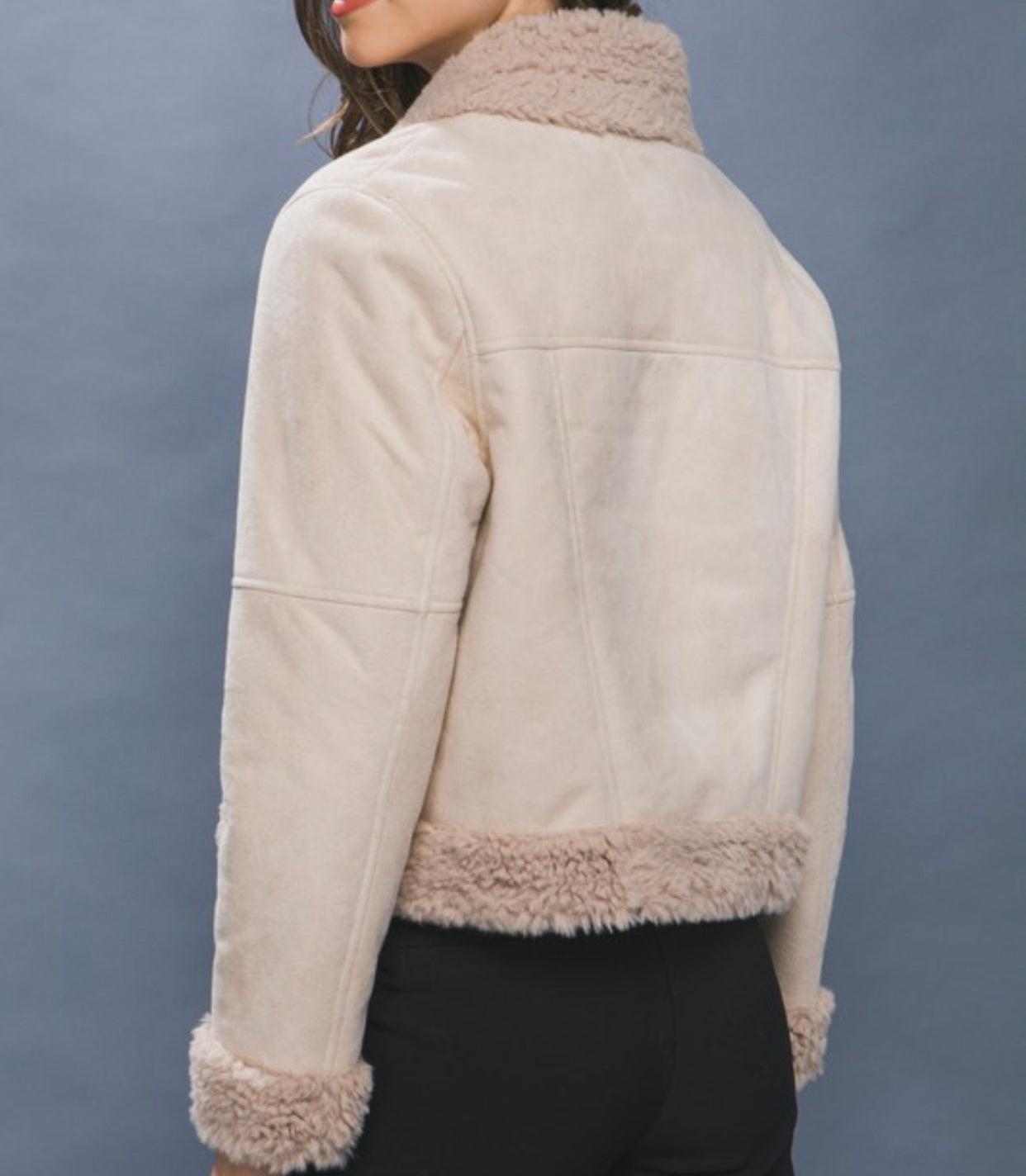 Suede Motto Jacket W/ Sherpa Collar Lining